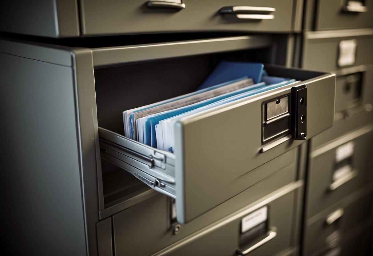 A filing cabinet labeled "Frequently Asked Questions" with keywords "CCPA compliance, data erasure, California Consumer Privacy Act" on the front