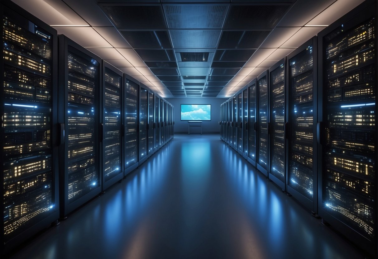 A server room with third-party services and cloud solutions. Data erasure plays a crucial role in disaster recovery plans