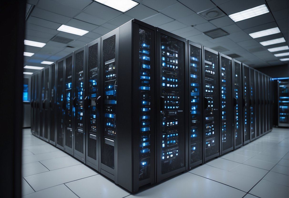 A server room with data erasure tools, backup systems, and data protection measures in place for disaster recovery