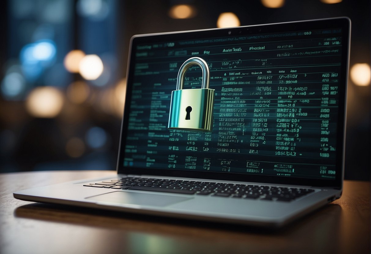 A computer screen displaying a data erasure process, with a lock icon symbolizing user privacy protection