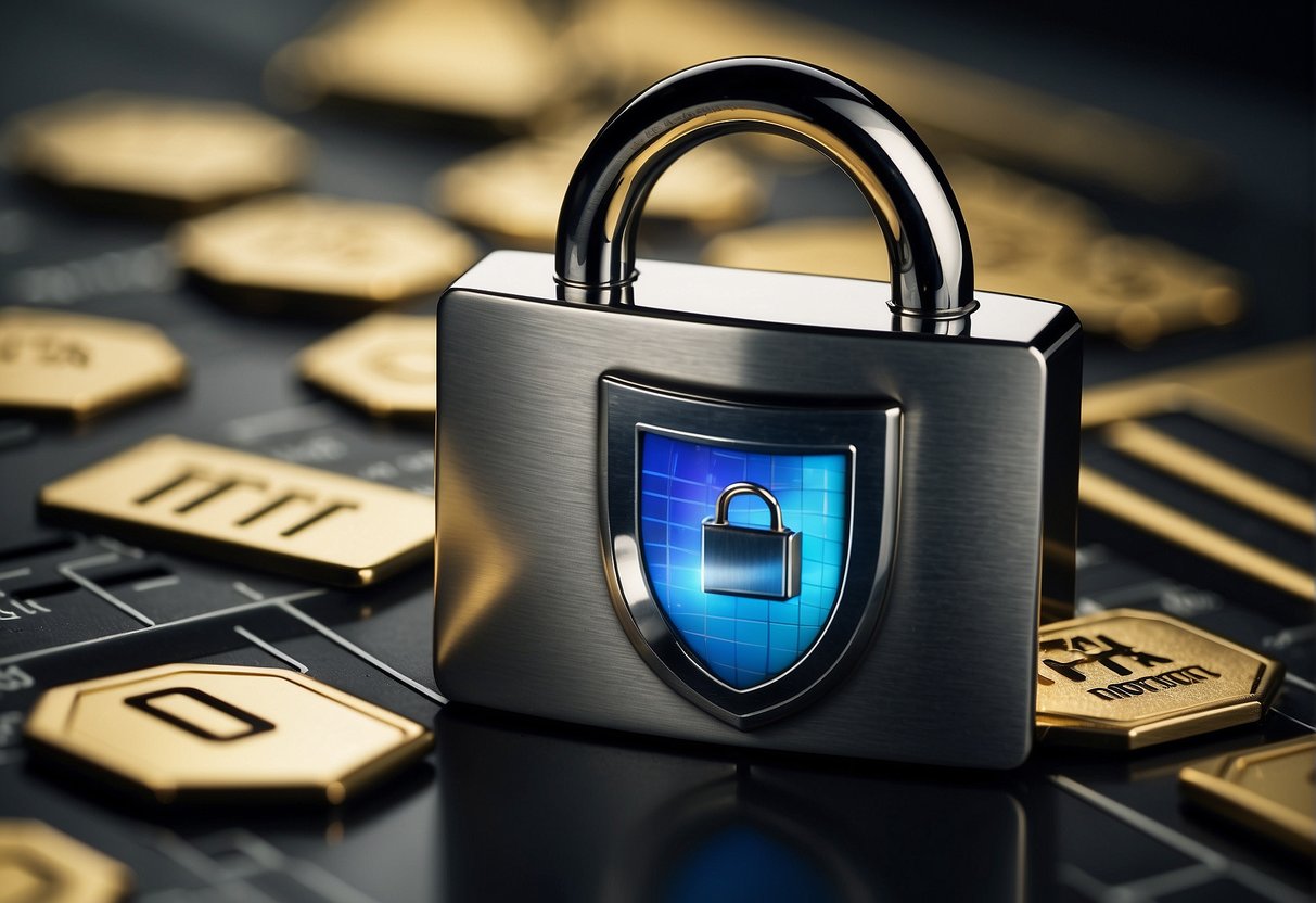 A lock symbol with a shield around it, representing data protection and user privacy. A document shredder symbolizing data erasure. A flowchart showing organizational accountability and strategy