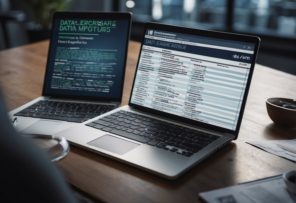 A computer screen displaying a list of key features of data erasure software, with a magnifying glass highlighting the words "Data Erasure Software: Features to Look For."