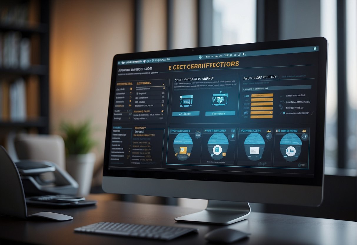 A computer screen displaying a list of features for certifications and standards data erasure software, with icons representing security measures and data protection