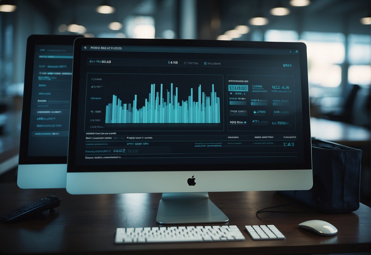 A computer screen displays a data erasure software interface with options for secure deletion and execution. The screen shows a progress bar indicating the erasure process
