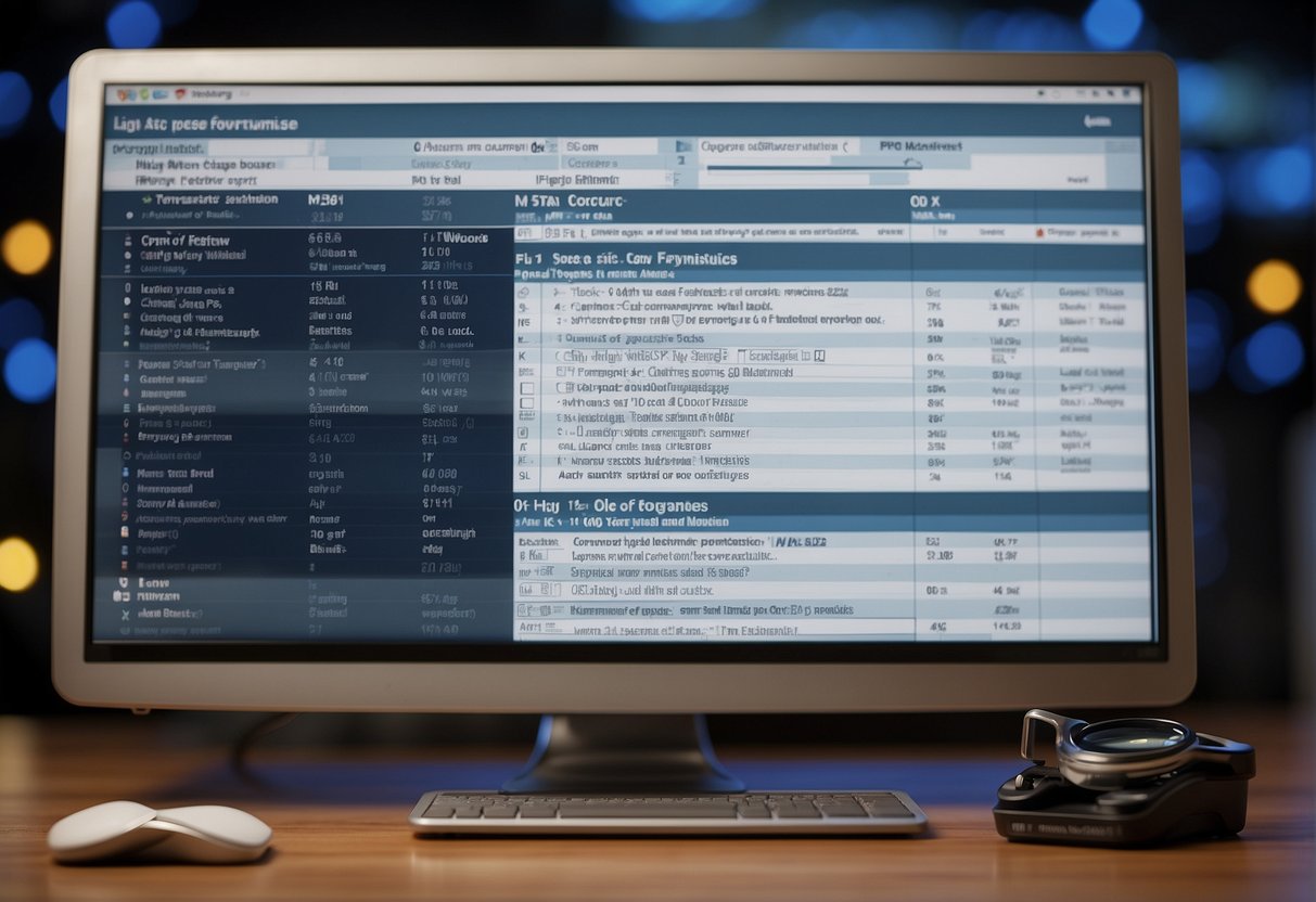 A computer screen displaying a list of features for data erasure software, with a checklist next to it and a magnifying glass hovering over the list