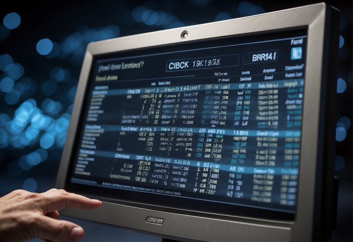 A computer screen displays a list of data erasure software features. A hand hovers over the options, indicating software selection for data security