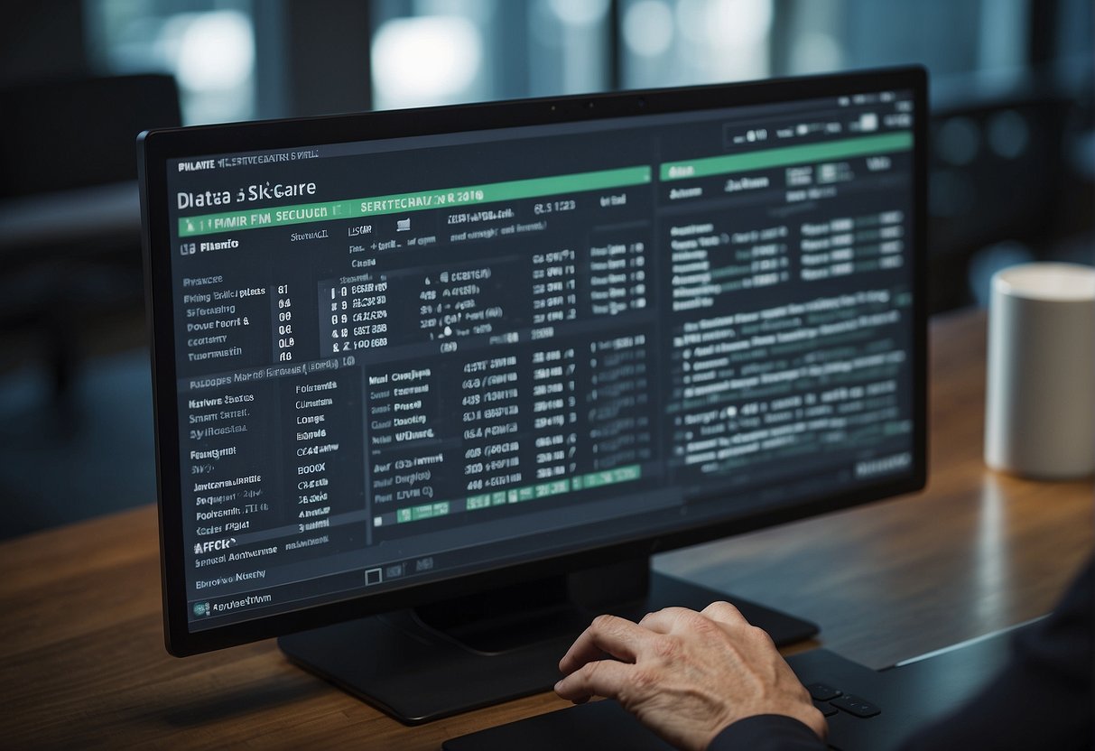 A computer screen displaying a list of data erasure software features, with a hand hovering over the options, showcasing the process of software selection for data security