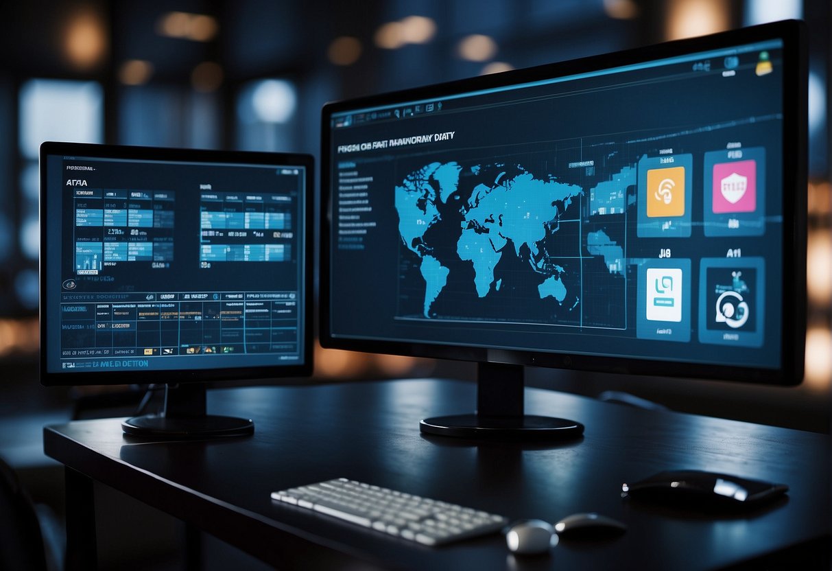 A computer screen displays data erasure software features, with a focus on data security. The user navigates through software selection options