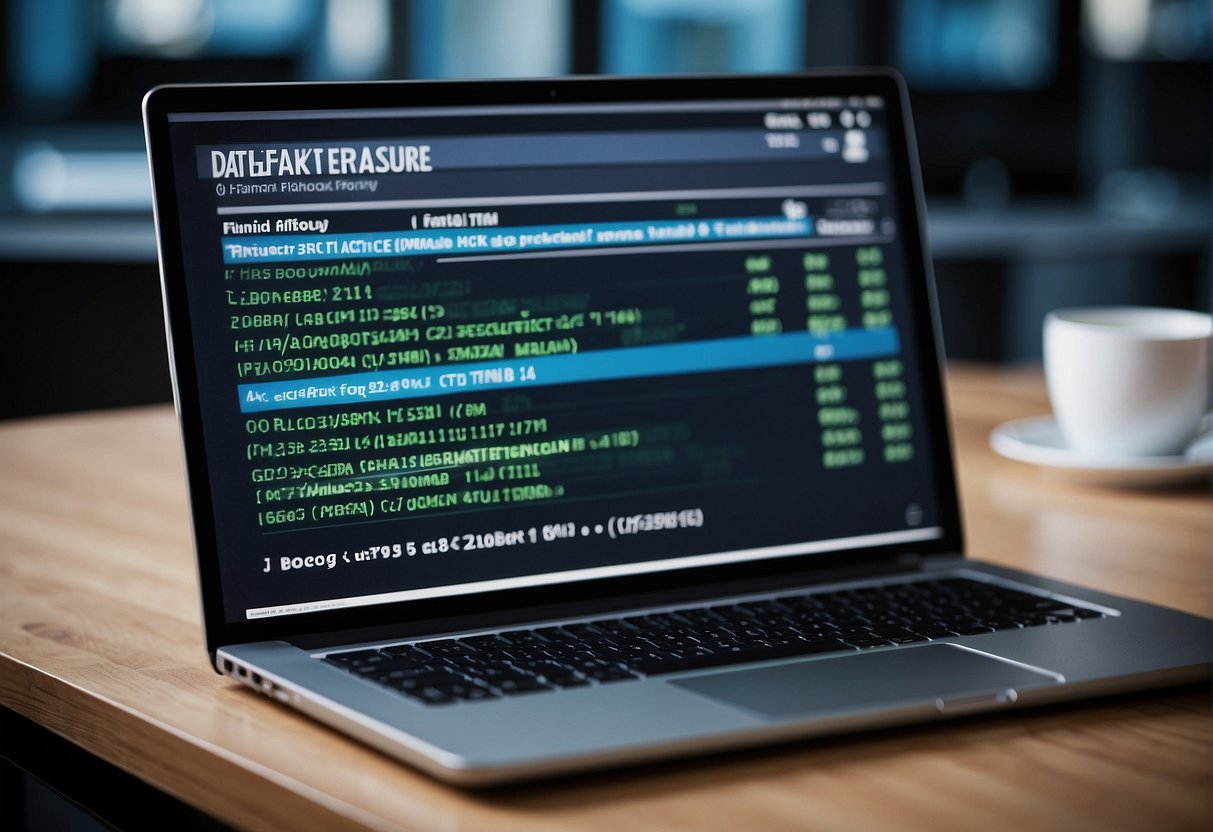 Keywords "data erasure software features" and "software selection" are highlighted on a computer screen, with a lock icon symbolizing "data security."