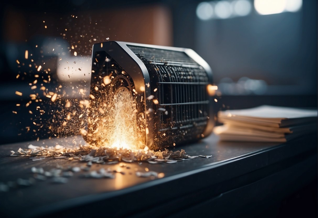 A shredder machine destroying documents with "Data Protection Laws" and "Corporate Reputation" written on them