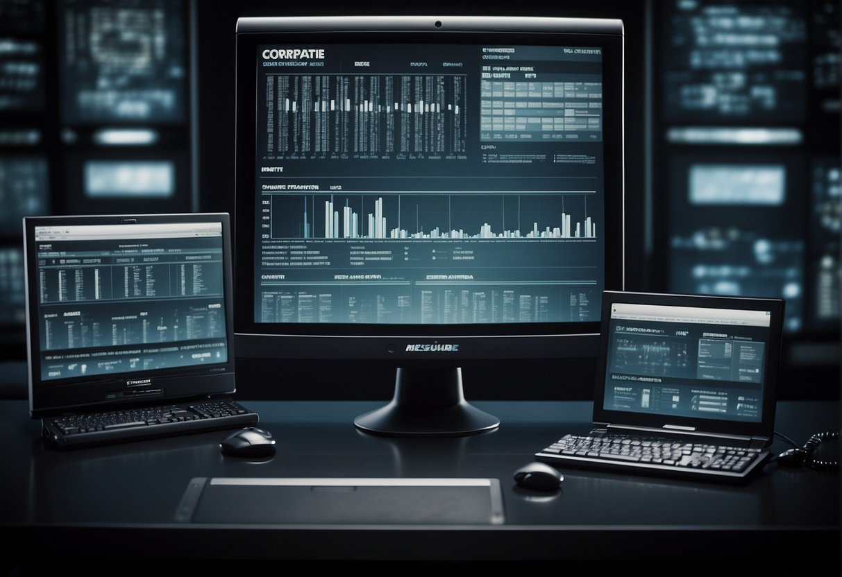 A computer screen displaying a clean slate with the words "Data Erasure" and "Corporate Reputation" surrounded by various digital devices and logos