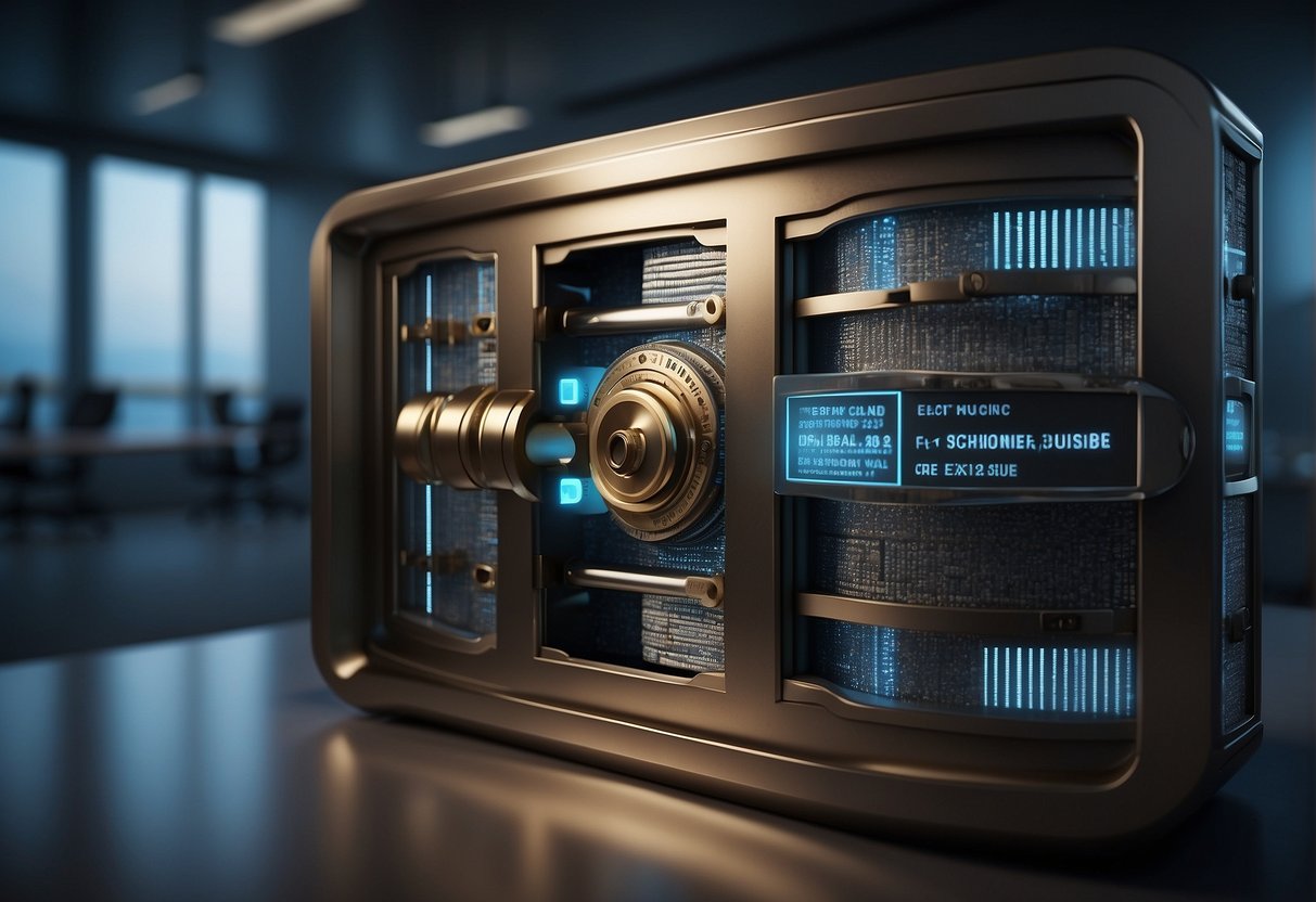 A secure vault with "data erasure" and "brand security" keywords prominently displayed, symbolizing corporate reputation