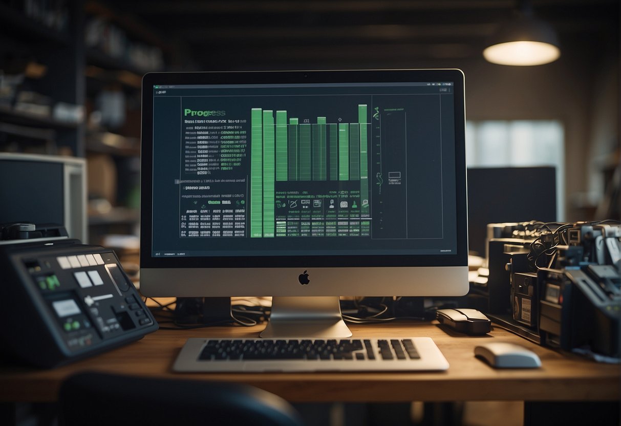 A computer screen displaying a progress bar as data is being erased, surrounded by various storage devices and a recycling bin symbol