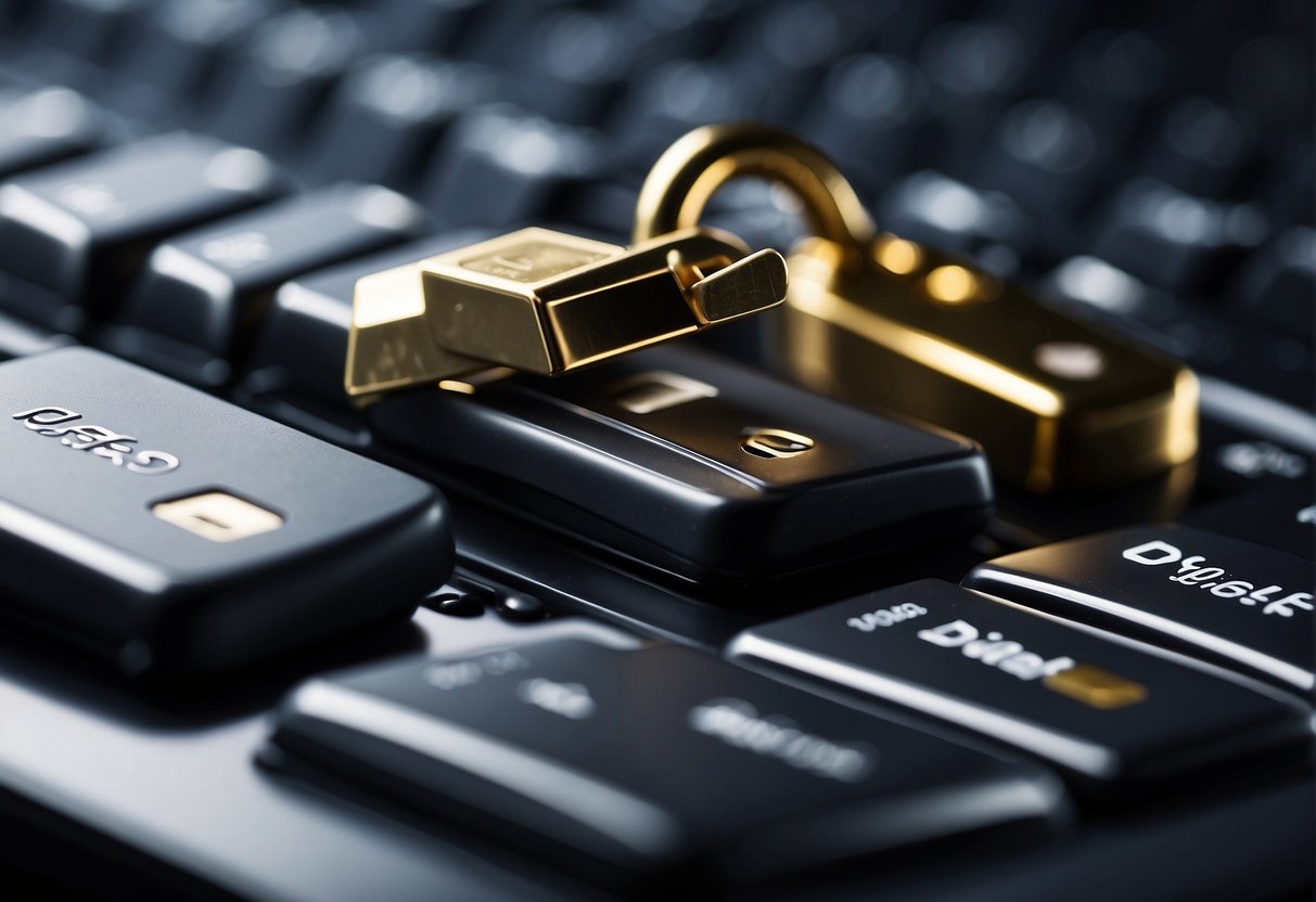 A computer being securely wiped clean, with a padlock symbol and a "delete" button, representing end-of-life data management