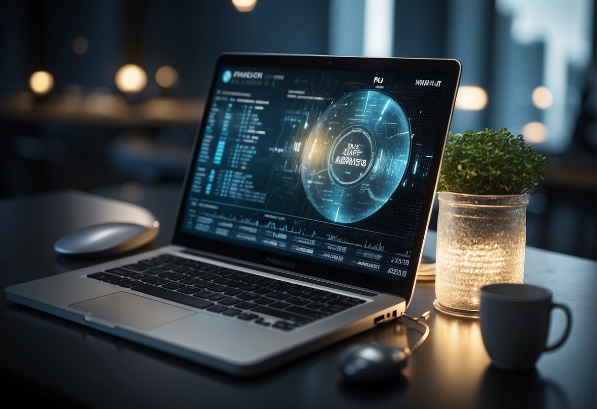 A computer screen displaying data lifecycle management, data erasure, and data security keywords