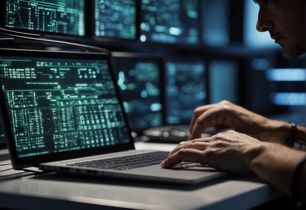 A secure data erasure process being performed on electronic devices by a technician, with a focus on preventing insider threats