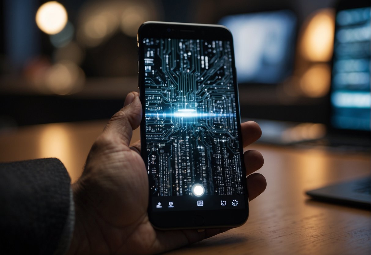 A smartphone connected to a computer, with a data erasure process being initiated on the device