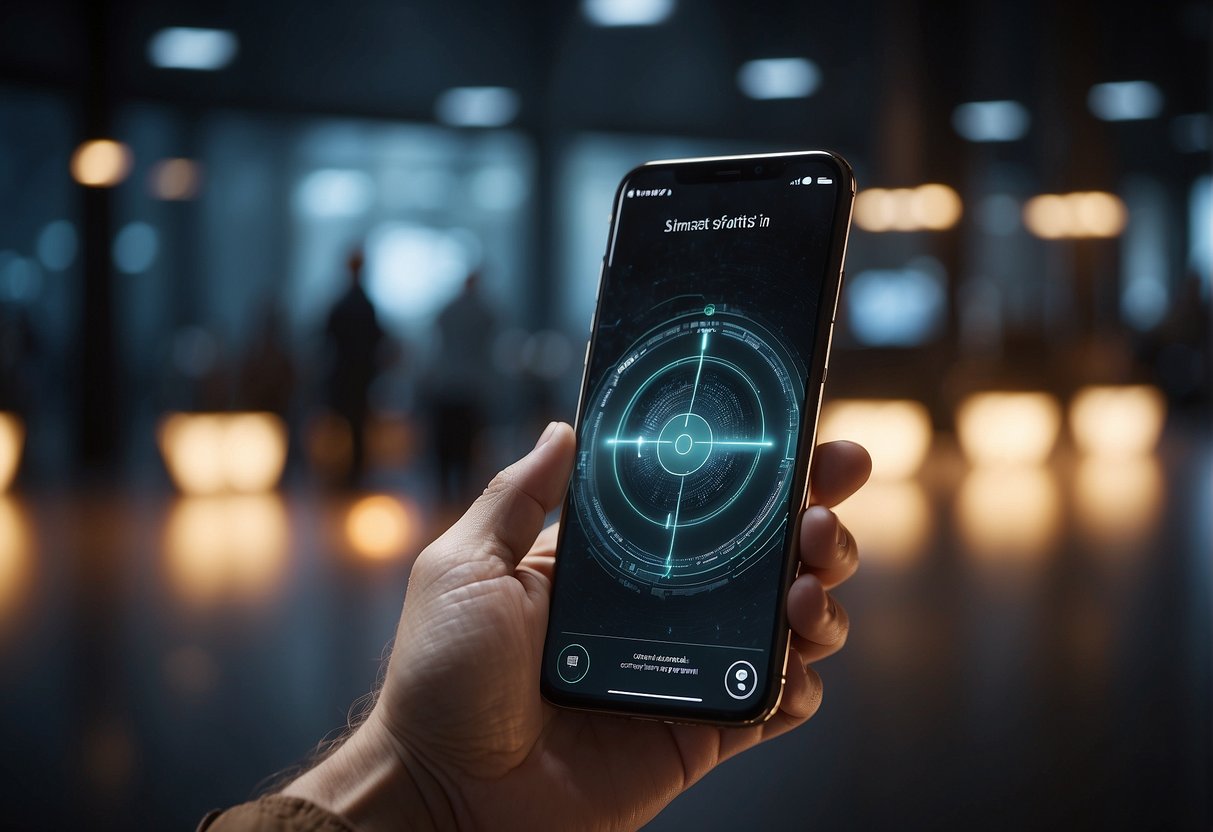 A smartphone being remotely wiped clean of data by a security system, with a lock icon and a progress bar displayed on the screen