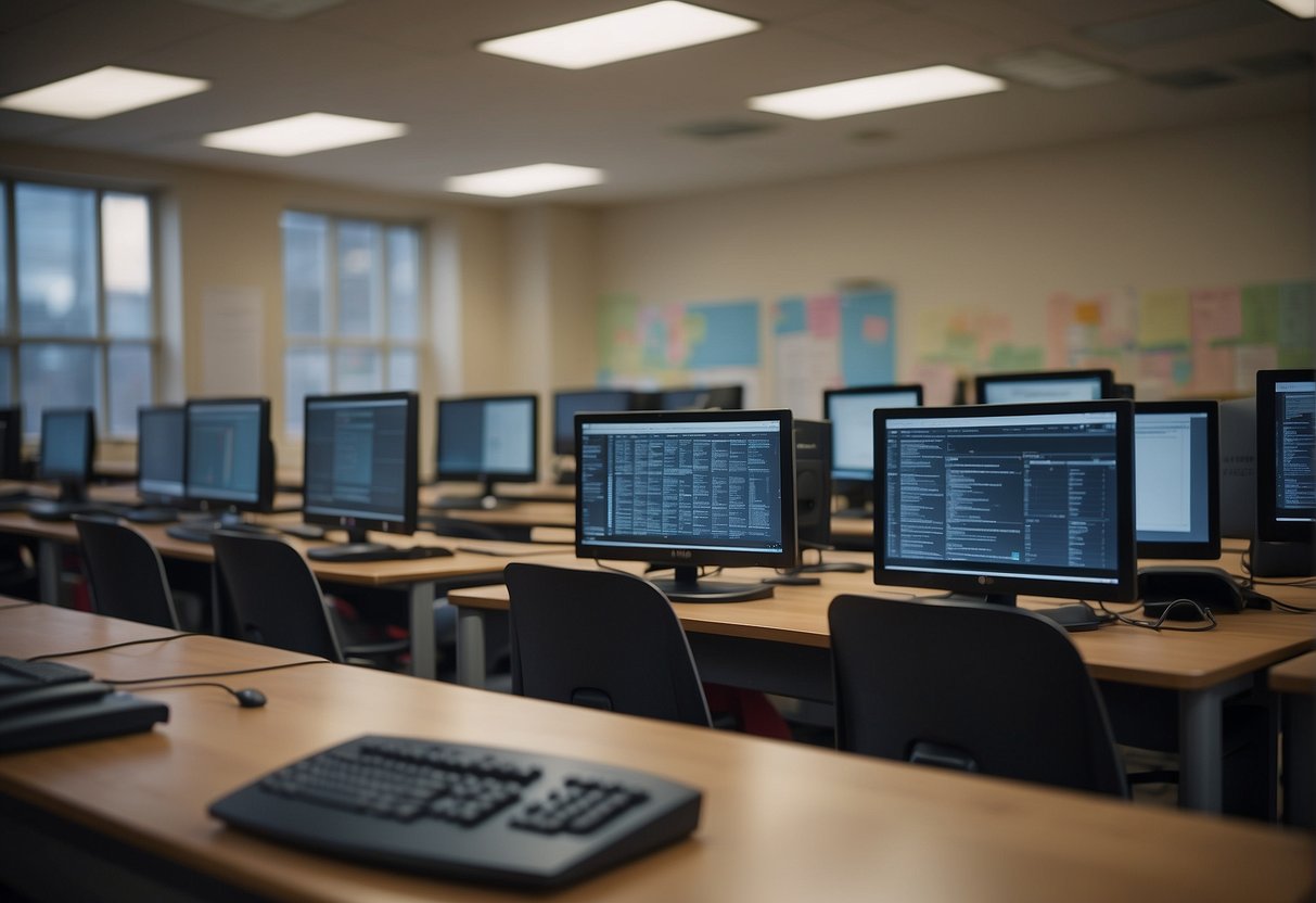 A classroom setting with a computer being wiped clean of data, symbolizing the importance of data protection in education
