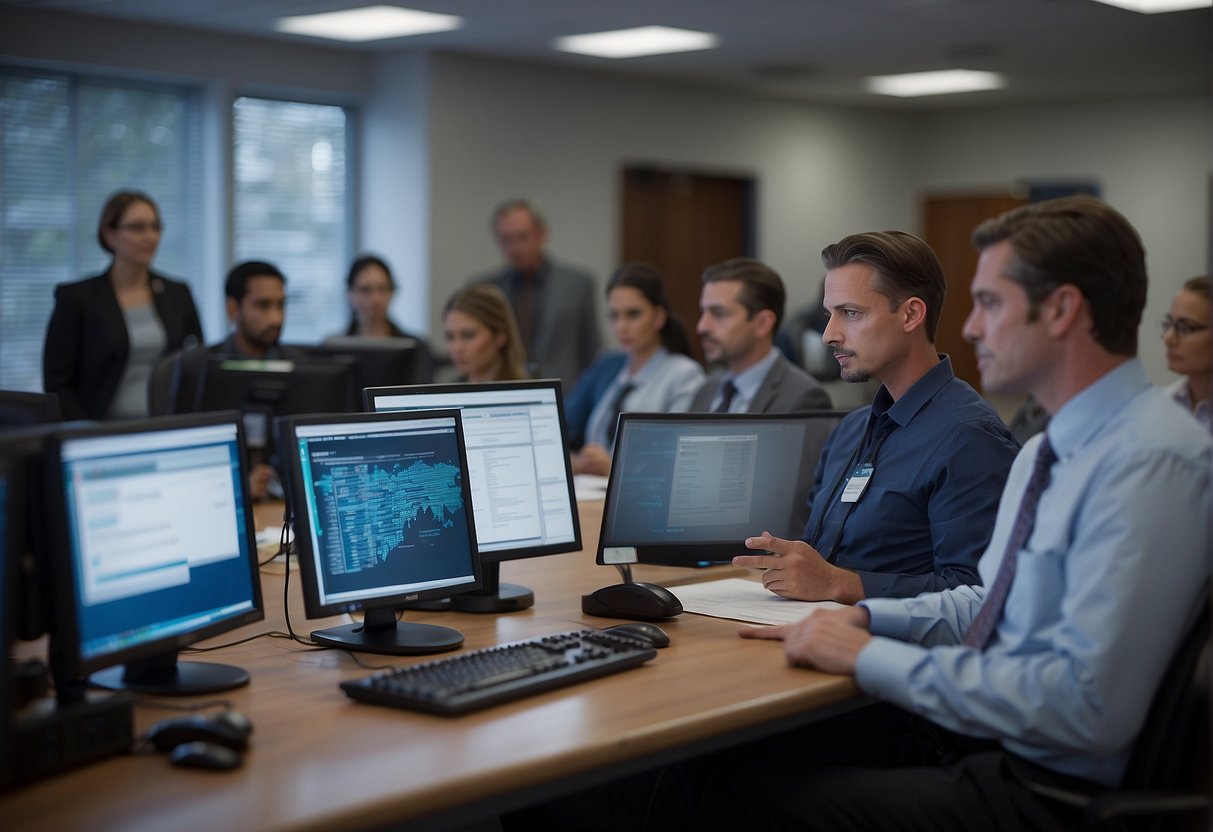 Stakeholders gather for data erasure training in an educational setting. Information protection is emphasized. Awareness is raised