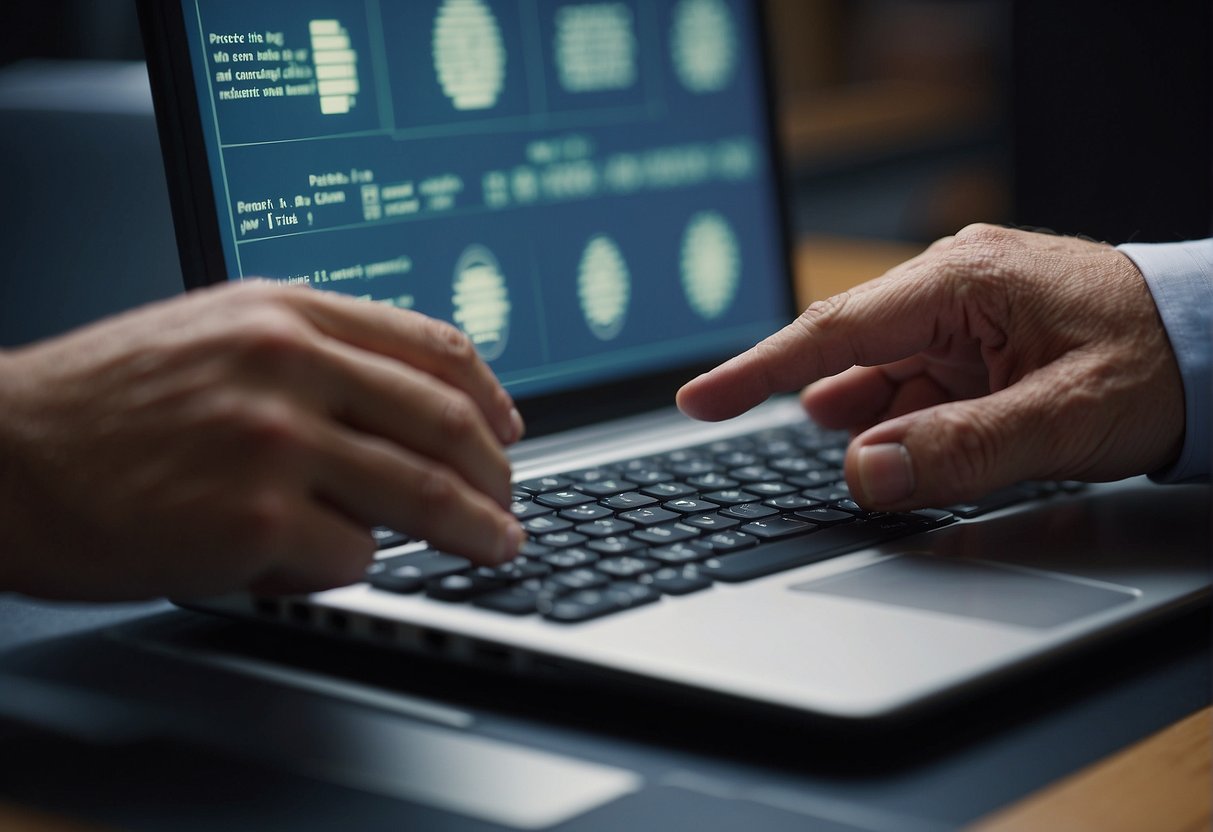 A school administrator presses the "erase" button on a computer, ensuring compliance with data protection laws in the education sector