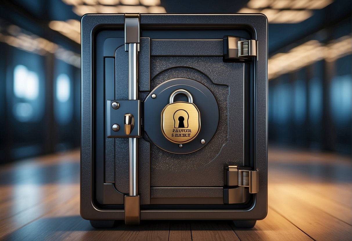 A secure vault with a lock, surrounded by layers of protection and erasure mechanisms, symbolizing big data security and data protection in a regulatory landscape
