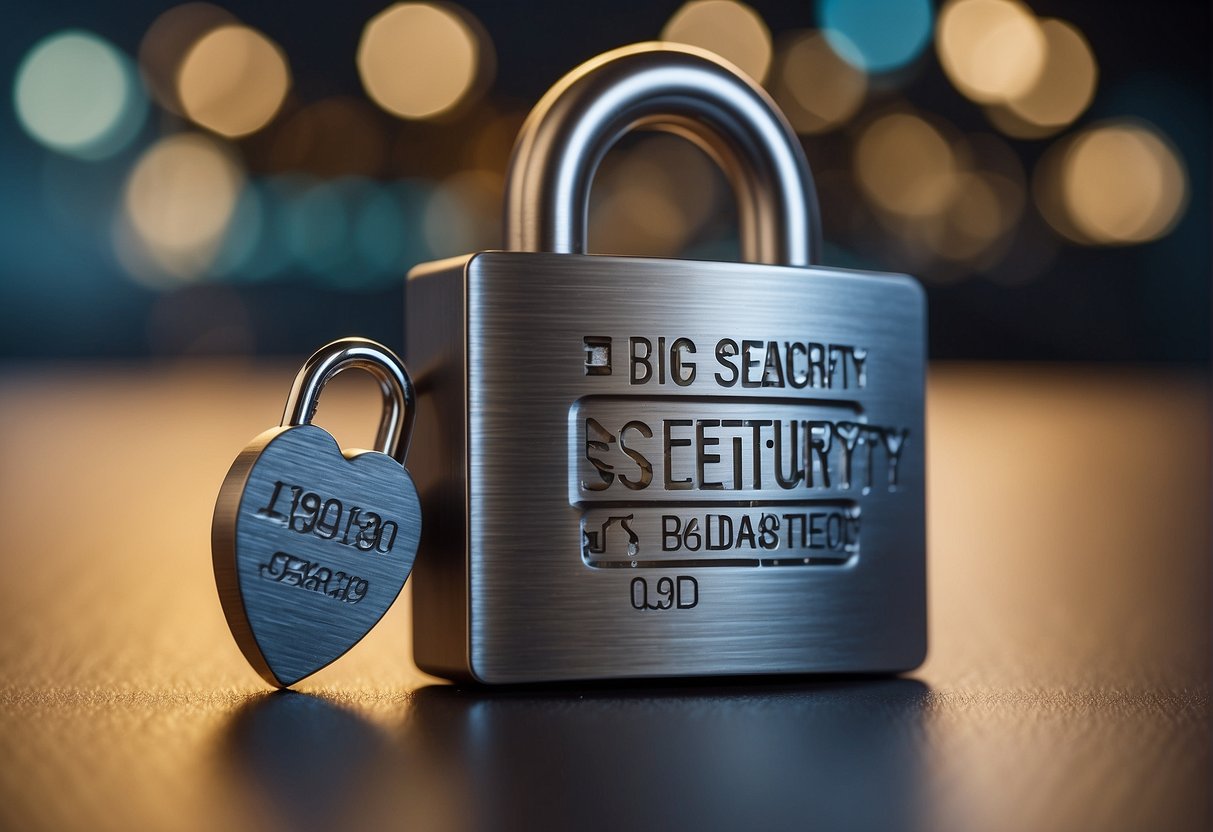 A padlock with the words "big data security" on it, a digital shredder erasing "data erasure", and a shield protecting "data protection"