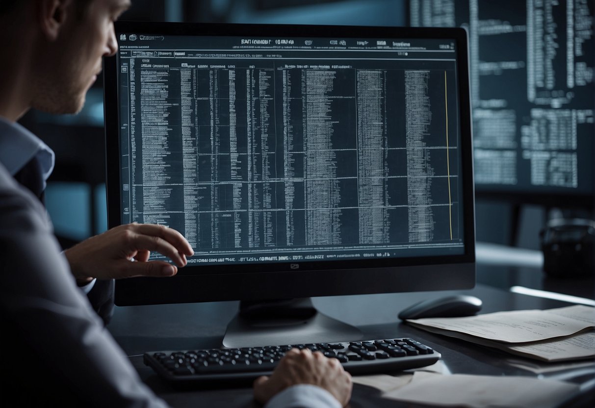 Data erasure software being used to support digital forensics, with a computer screen displaying the software interface and a forensic investigator analyzing the erased data