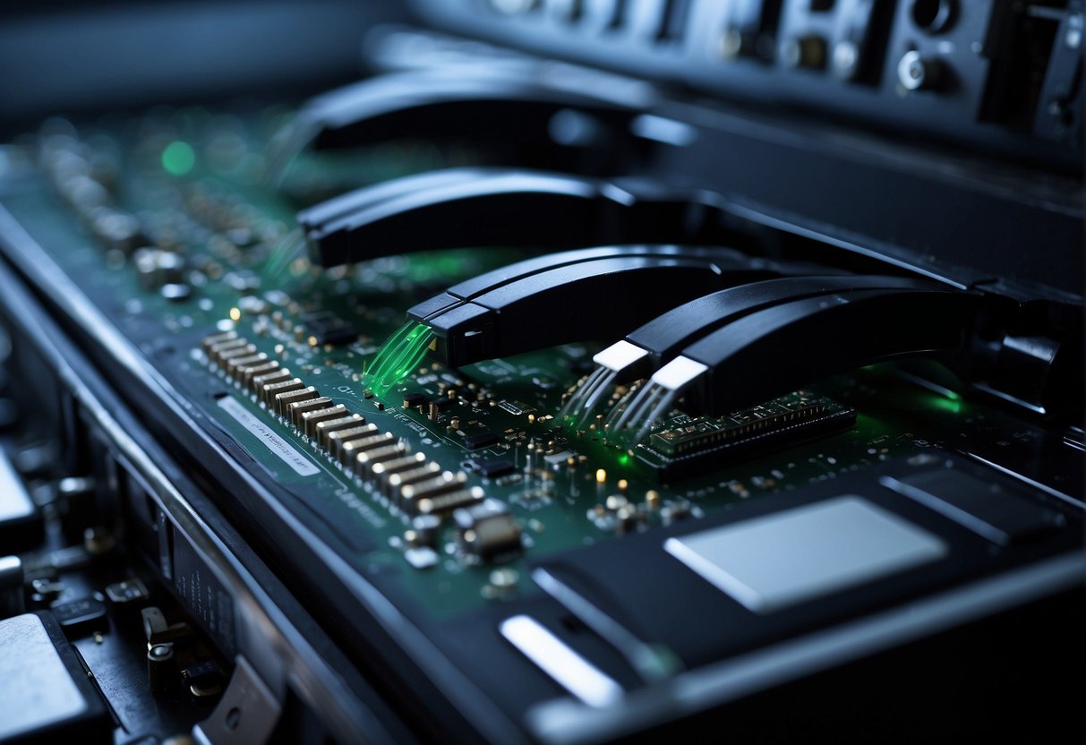 Old computers being wiped clean, with a secure data deletion process in progress. Legacy systems being erased, leaving no trace of previous data