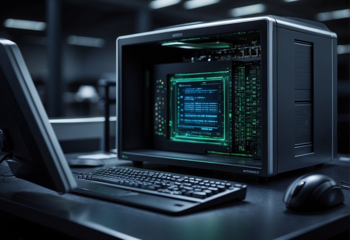 A computer system being wiped clean with a secure data deletion process, erasing all traces of legacy data