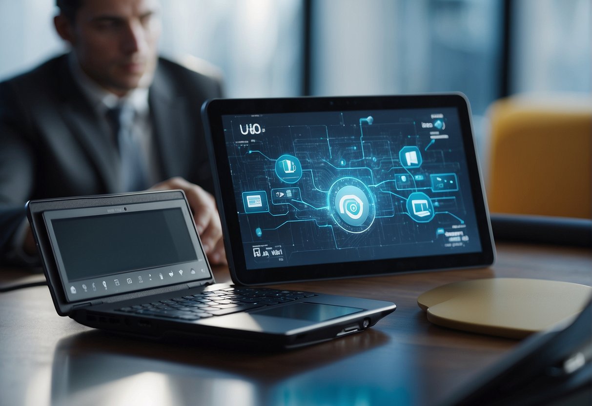 An IoT device being wiped clean of data, with a secure erasure process in place. The device is connected to a network, ensuring compliance with data protection regulations