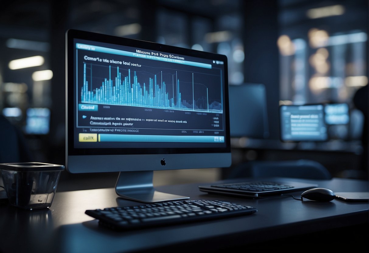 A computer screen displaying a progress bar for data erasure, with a backup storage device connected and a legal document in the background