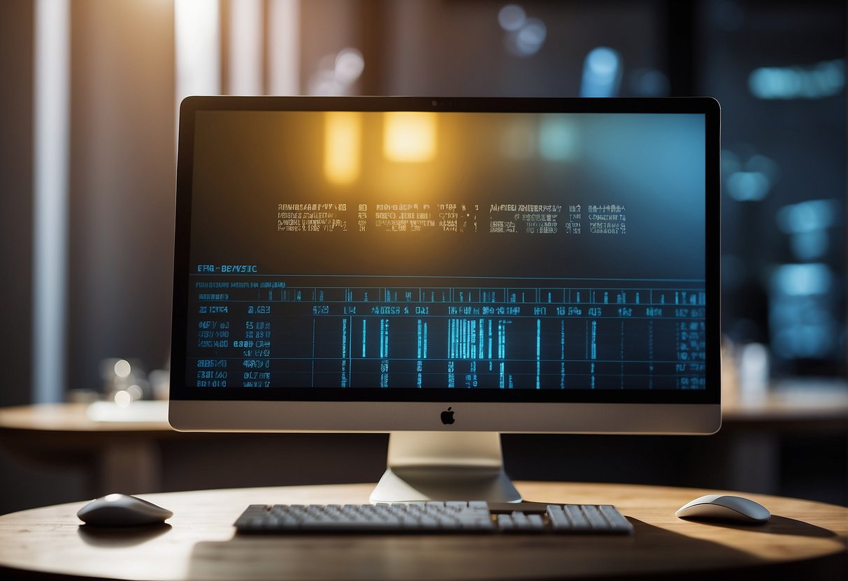 A computer screen displays a progress bar for data backup and recovery, while a secure data erasure process runs in the background