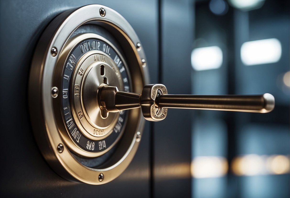 A secure vault door being locked with a key, symbolizing data erasure supporting zero trust security