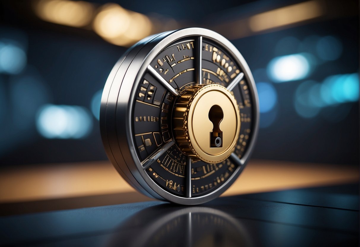 A secure vault with a digital lock, surrounded by layers of encryption and security protocols, symbolizing the protection of sensitive data in a zero trust security model