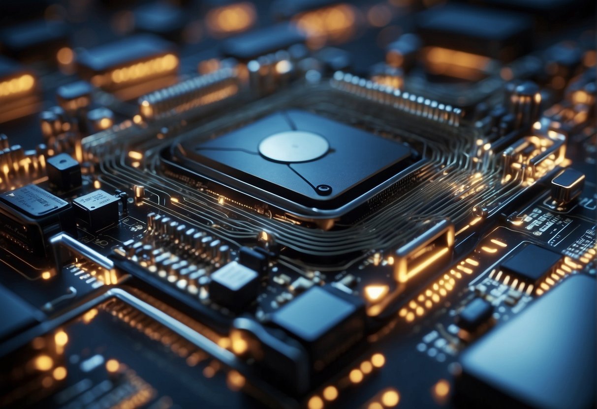A secure network environment with data erasure tools and zero trust security measures in place, showing interconnected devices and encrypted data flow