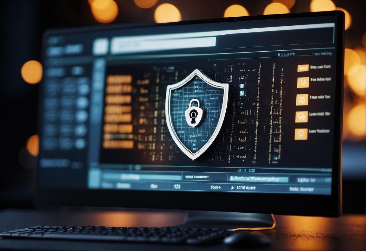 A computer screen displaying a data erasure process with a lock icon and a shield symbolizing zero trust security