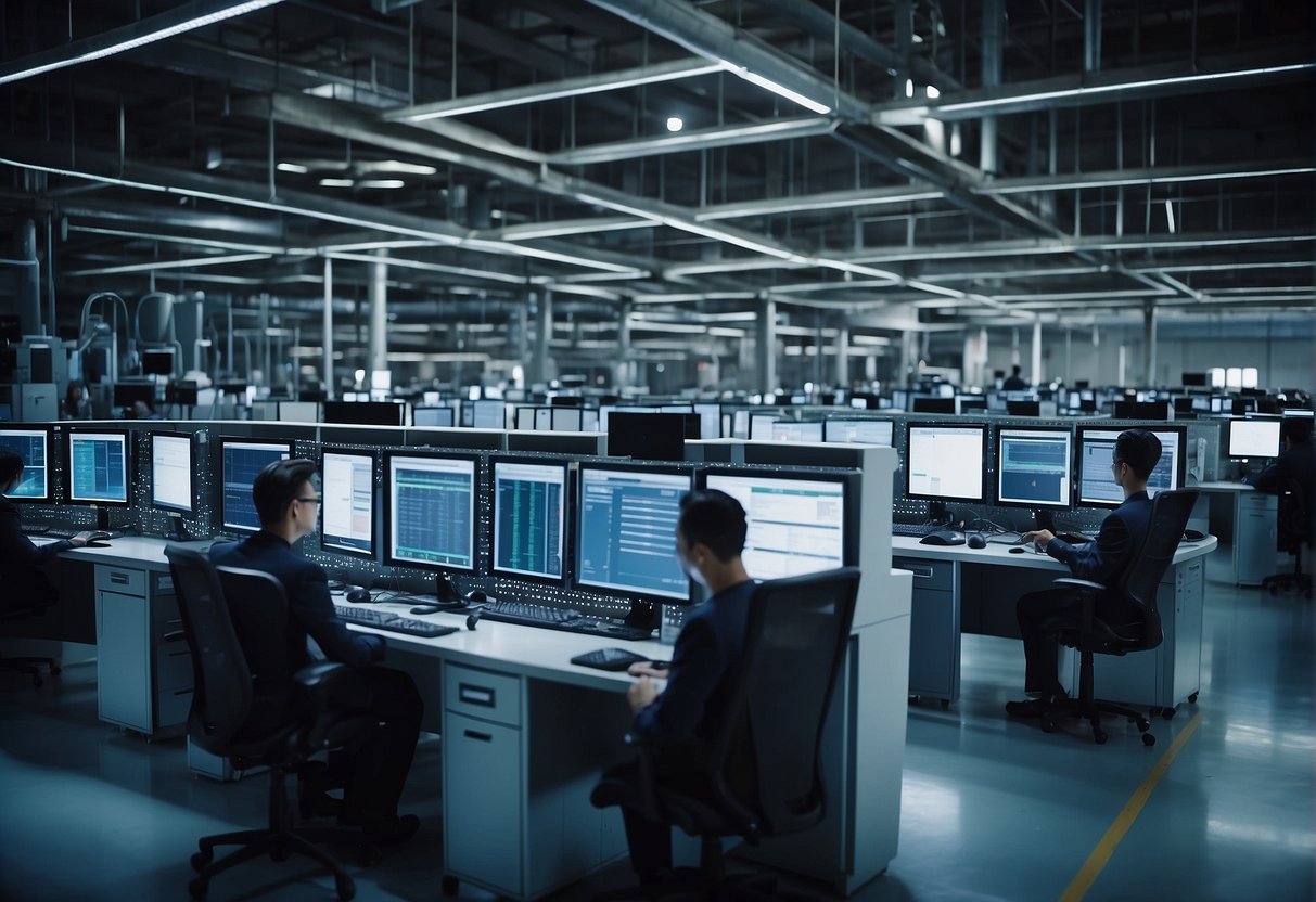 A secure data erasure process being performed on electronic devices within a supply chain facility, ensuring the protection of sensitive information