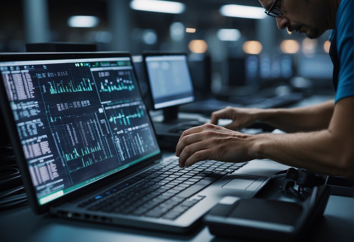 A secure data erasure process being performed on electronic devices in a supply chain setting, with a focus on the data wiping equipment and the devices being processed