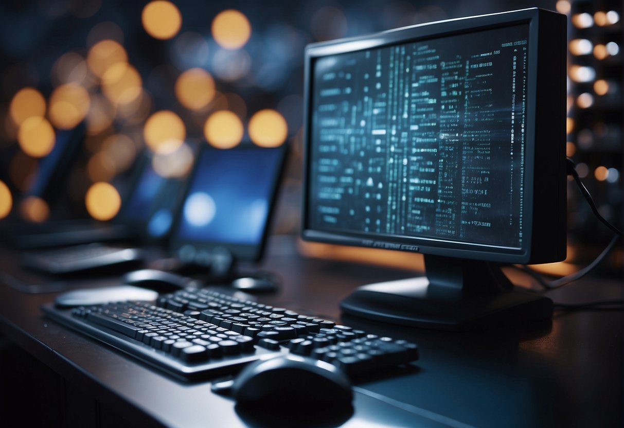 A computer being wiped clean with a data erasure tool, surrounded by symbols of international data protection laws