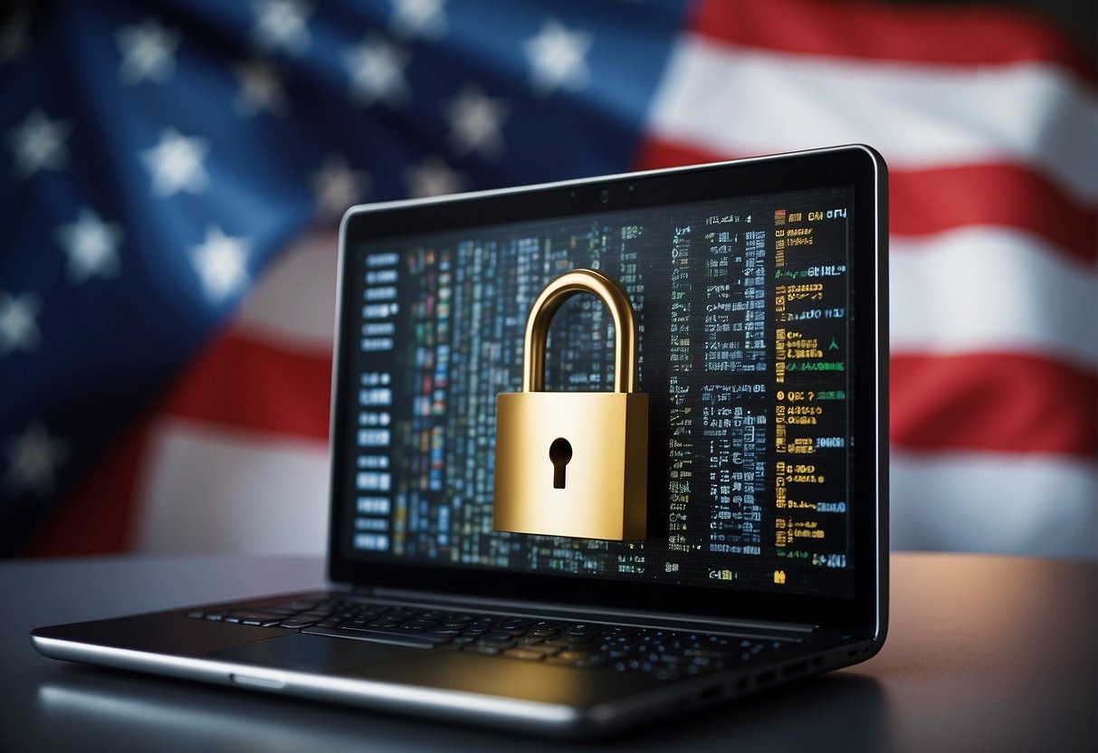 A secure data erasure process in action, with a computer screen displaying "Data Erasure Complete" and a lock symbol, surrounded by international flags representing data protection laws