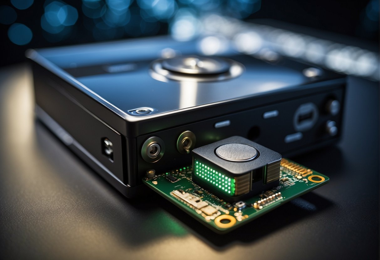 A secure data erasure process is depicted, showcasing compliance with international data protection laws. Various data storage devices are being wiped clean using advanced erasure techniques