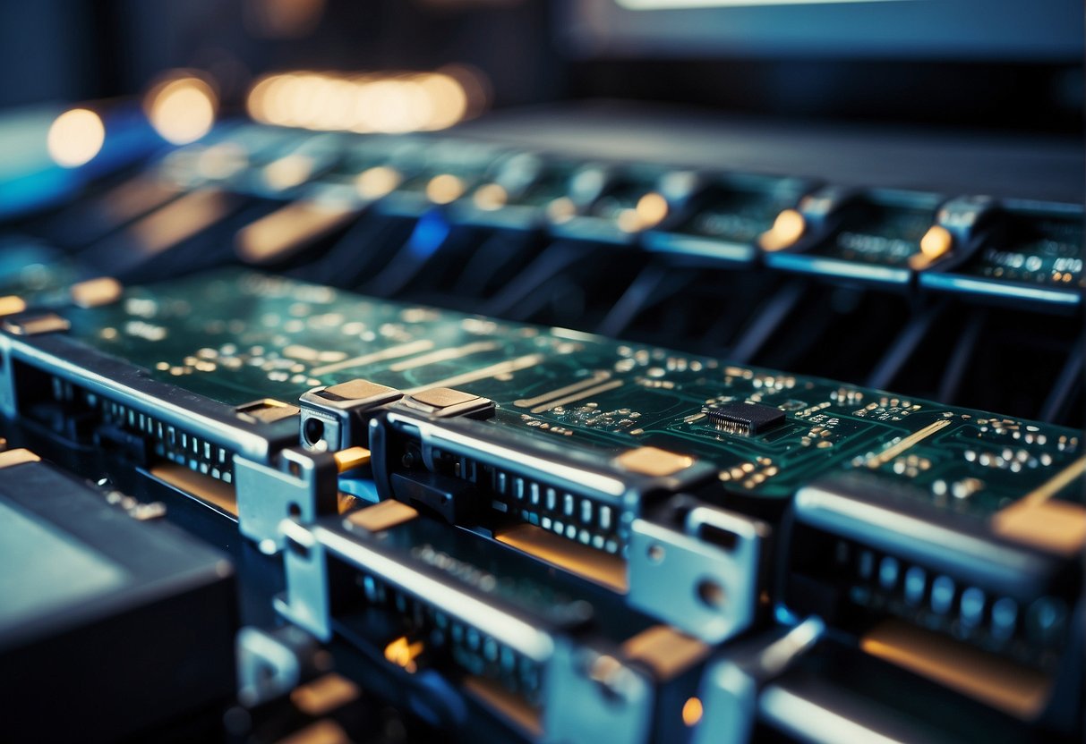 Various data storage devices being securely erased in a controlled environment, with a policy document in the background