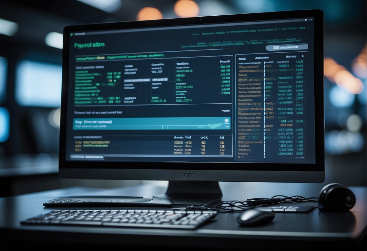 A computer screen displays data erasure software in action, with a checklist of regulatory compliance requirements visible. A digital audit trail is shown, indicating the software's support for regulatory audits