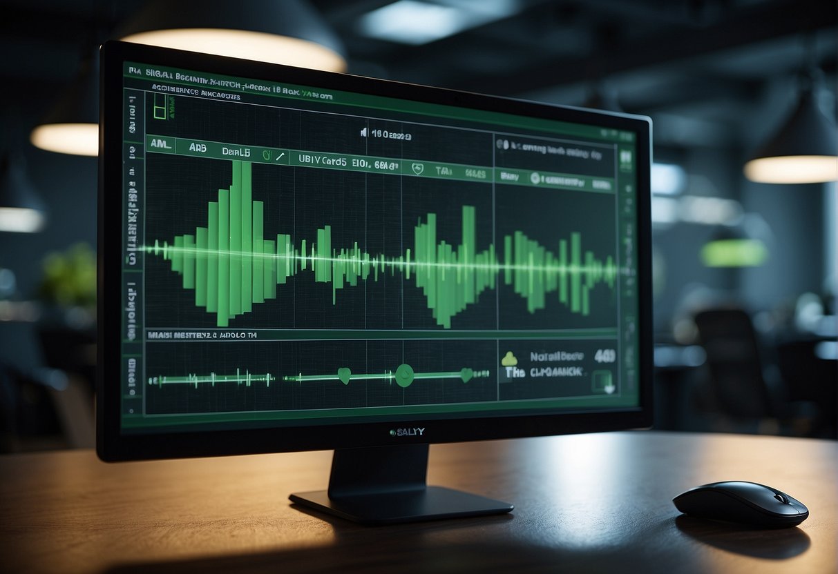 A computer screen displaying data erasure software with regulatory audit logos in the background. Green eco-friendly symbols and arrows illustrate the benefits of the process