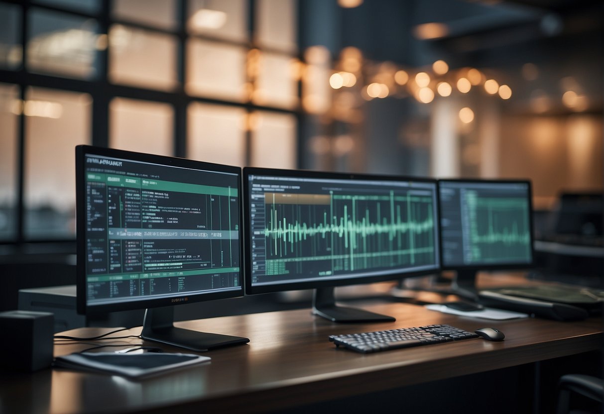 A computer screen displaying data erasure software in use, with regulatory audit documents in the background
