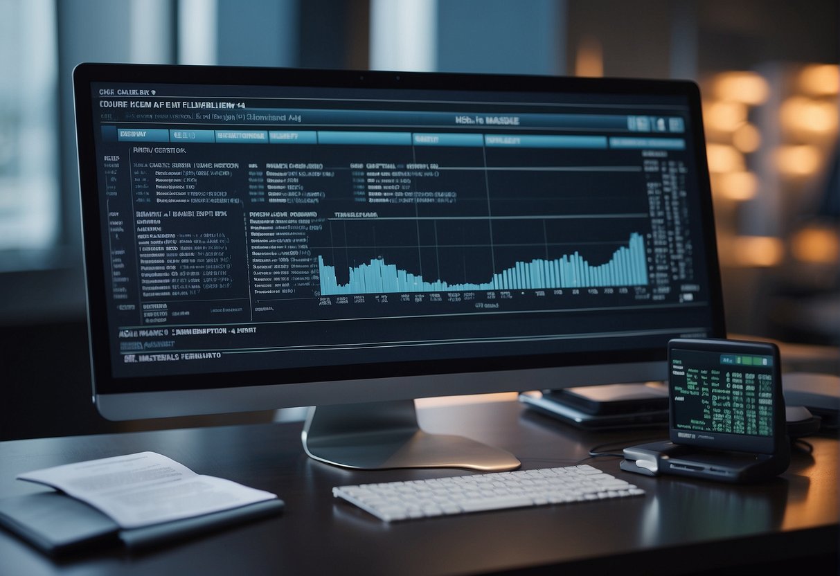 A computer screen displays data erasure software in use, with regulatory audit documents in the background