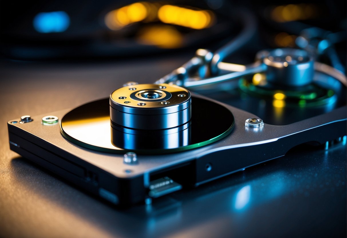 A computer hard drive being wiped clean with a secure data erasure software, symbolizing the protection of trade secrets