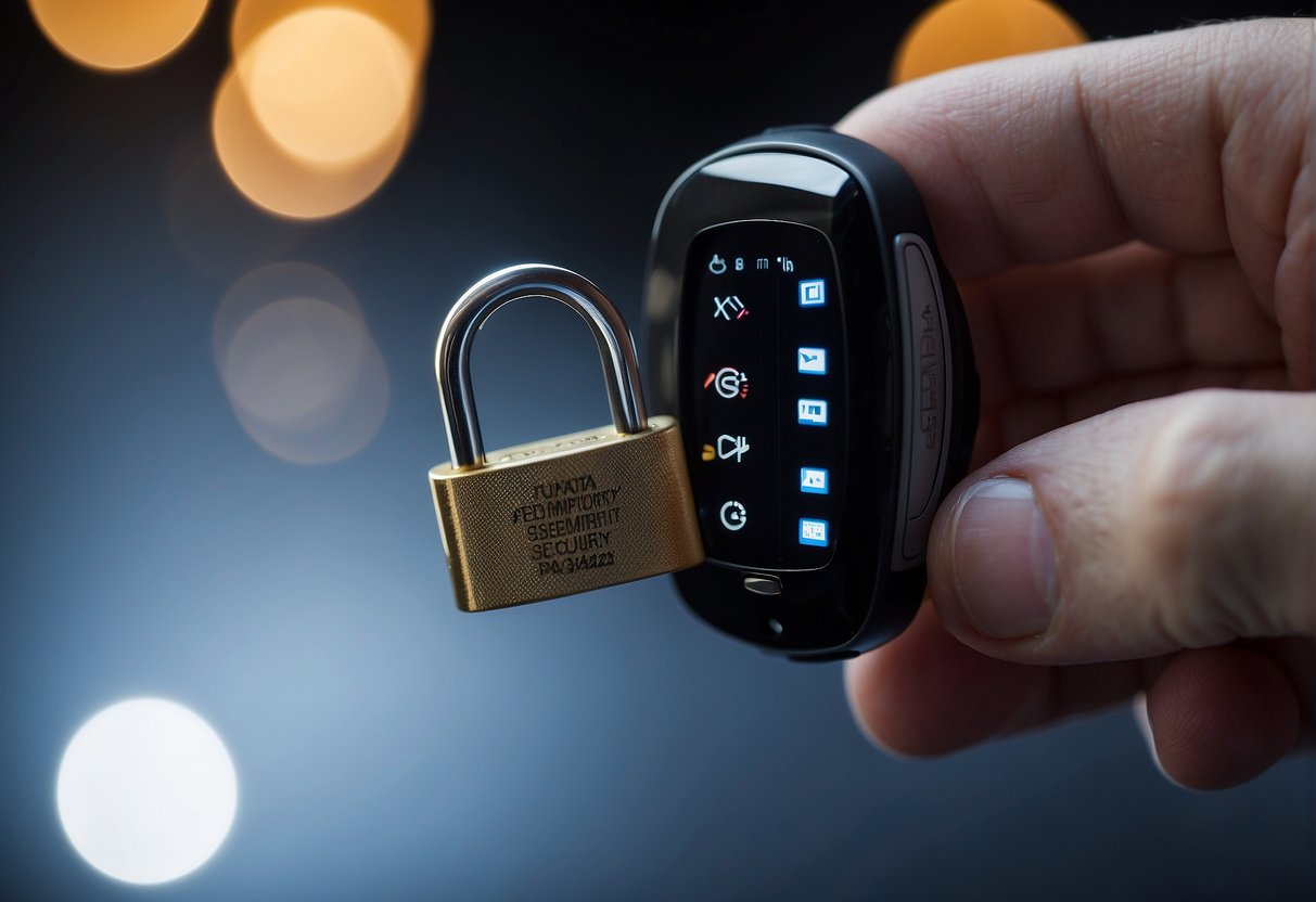 A wearable tech device being securely erased, with a padlock symbol indicating data privacy and security