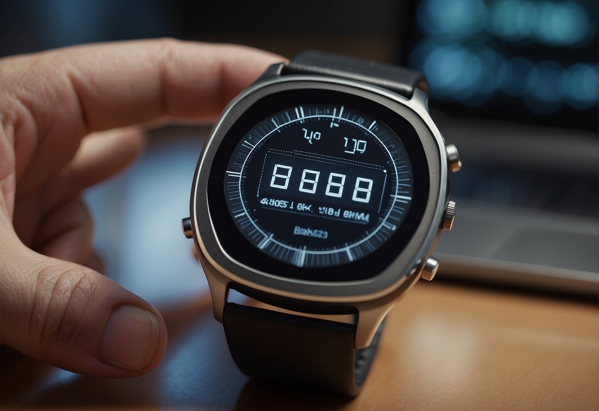 A wearable device is being reset, with data being erased to ensure user privacy. The device is connected to a computer, showing a progress bar indicating the erasure process